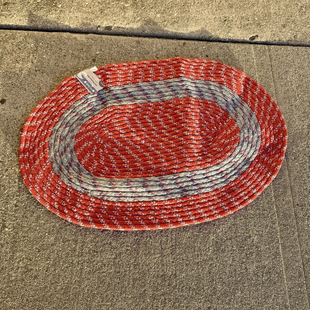 NWT Orange Gray Braided Oval Rug 29x 19 Polyester Blend Orange Gray